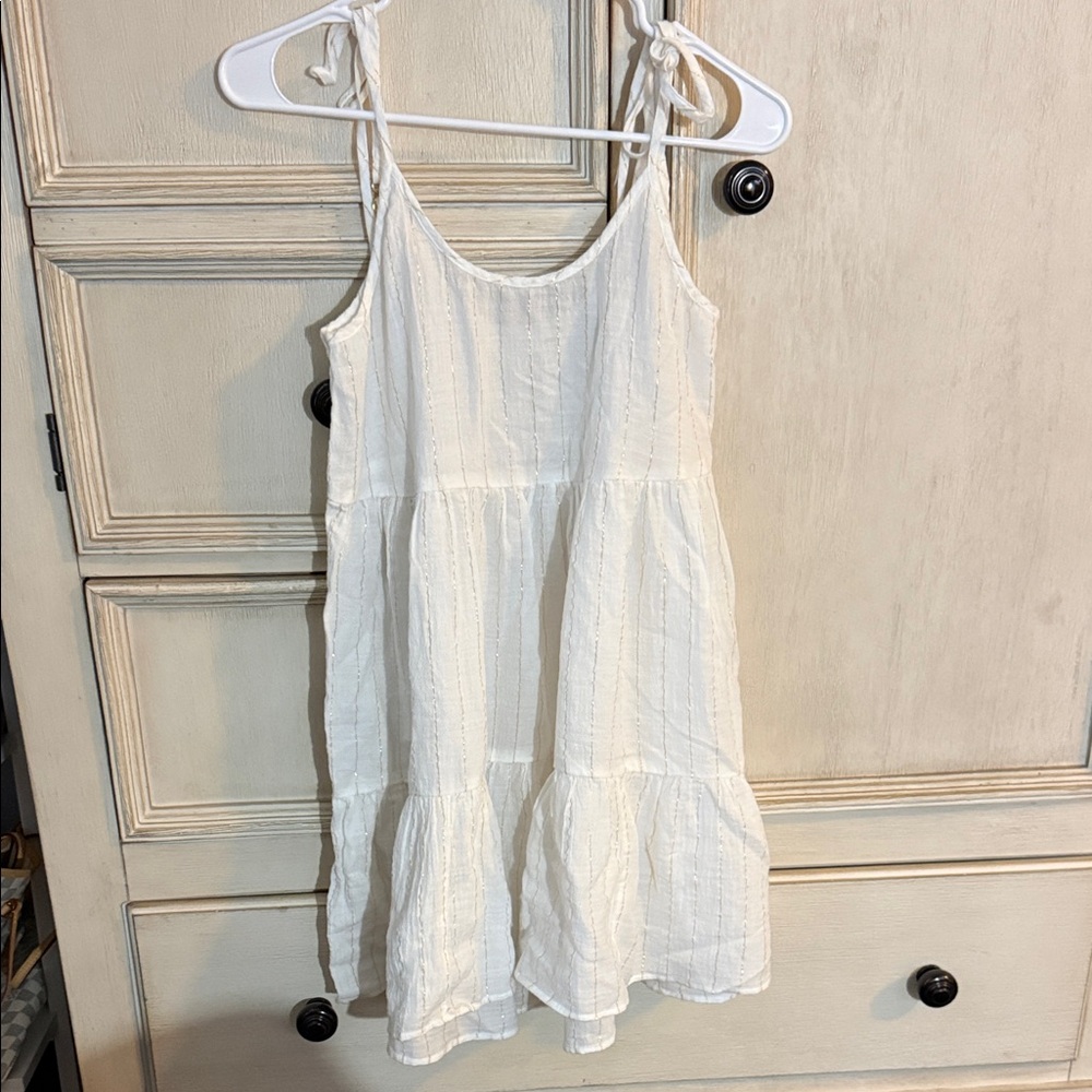 aerie White Tiered Tie-Shoulder Swim Coverup